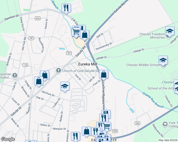 map of restaurants, bars, coffee shops, grocery stores, and more near 549 4th Street in Chester