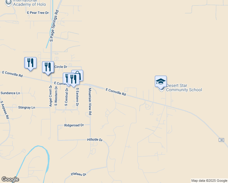 map of restaurants, bars, coffee shops, grocery stores, and more near 1301 Solair Drive in Cornville