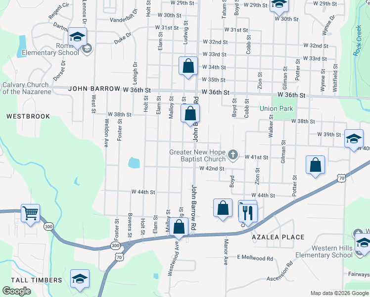 map of restaurants, bars, coffee shops, grocery stores, and more near 4100 Ludwig Street in Little Rock