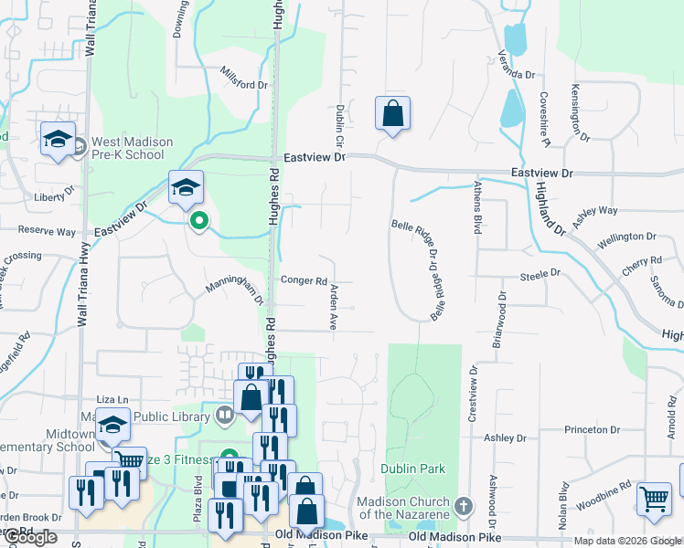 map of restaurants, bars, coffee shops, grocery stores, and more near 111 Conger Road in Madison