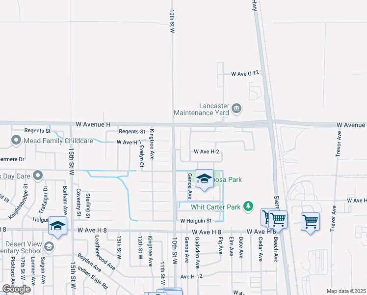 map of restaurants, bars, coffee shops, grocery stores, and more near 45902 Desert Springs Drive in Lancaster
