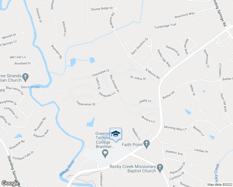 map of restaurants, bars, coffee shops, grocery stores, and more near 319 Rio Grande Place in Simpsonville