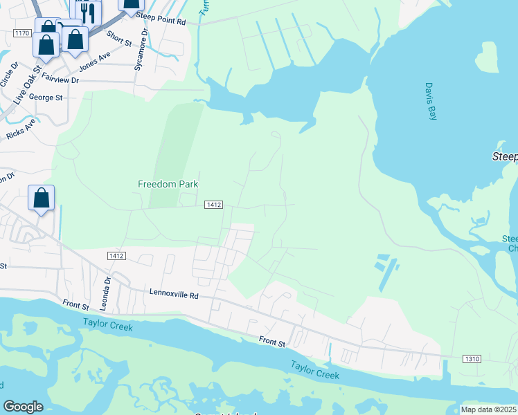 map of restaurants, bars, coffee shops, grocery stores, and more near 402 Shoveler Place in Beaufort