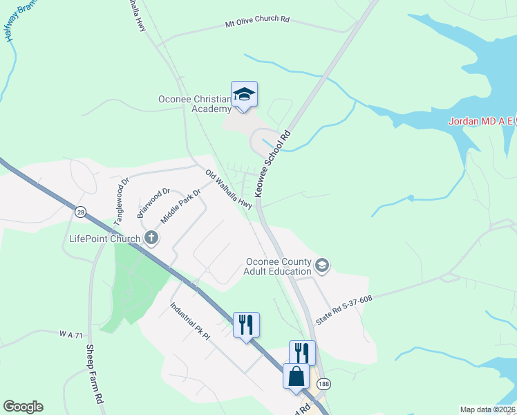 map of restaurants, bars, coffee shops, grocery stores, and more near 800 Old Walhalla Highway in Seneca