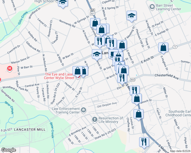 map of restaurants, bars, coffee shops, grocery stores, and more near 309 W Gay St in Lancaster