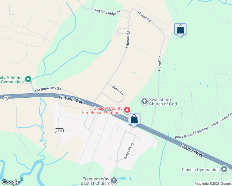 map of restaurants, bars, coffee shops, grocery stores, and more near 117 Patsy Ln in Hubert