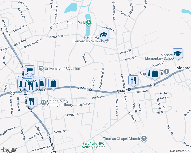 map of restaurants, bars, coffee shops, grocery stores, and more near 116 Park Drive in Union