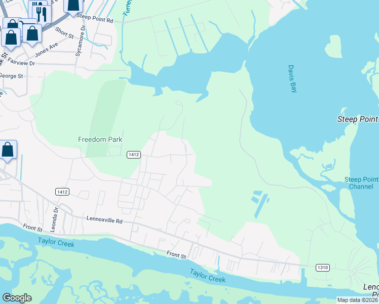 map of restaurants, bars, coffee shops, grocery stores, and more near 504 Goldeneye Court in Beaufort