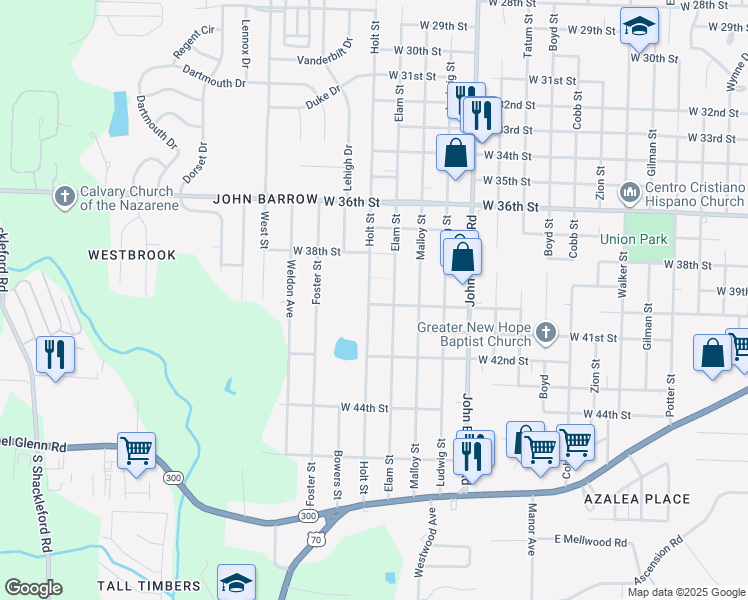 map of restaurants, bars, coffee shops, grocery stores, and more near 3923 Holt Street in Little Rock