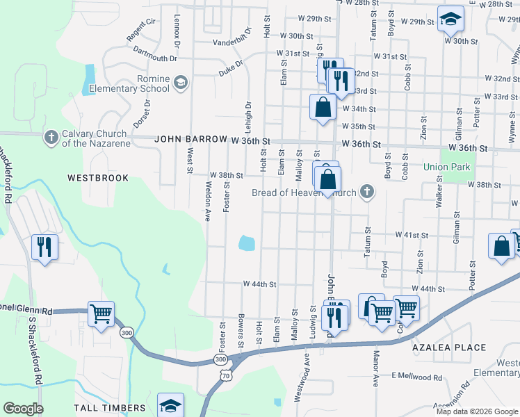 map of restaurants, bars, coffee shops, grocery stores, and more near 3923 Holt Street in Little Rock