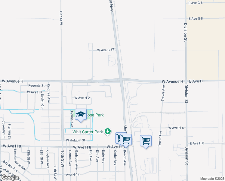 map of restaurants, bars, coffee shops, grocery stores, and more near 45930 Schamise Street in Lancaster
