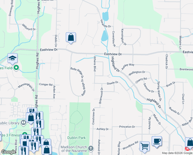 map of restaurants, bars, coffee shops, grocery stores, and more near 100 Gilbert Lane in Madison