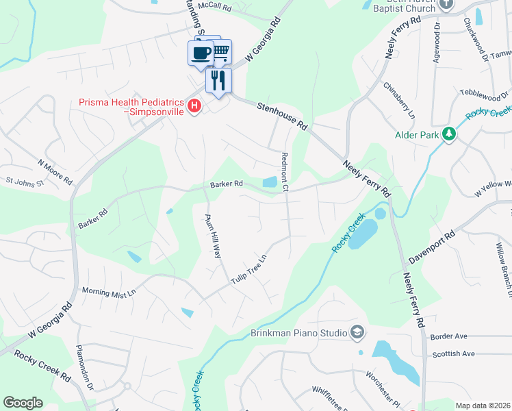 map of restaurants, bars, coffee shops, grocery stores, and more near 109 Verdana Court in Simpsonville