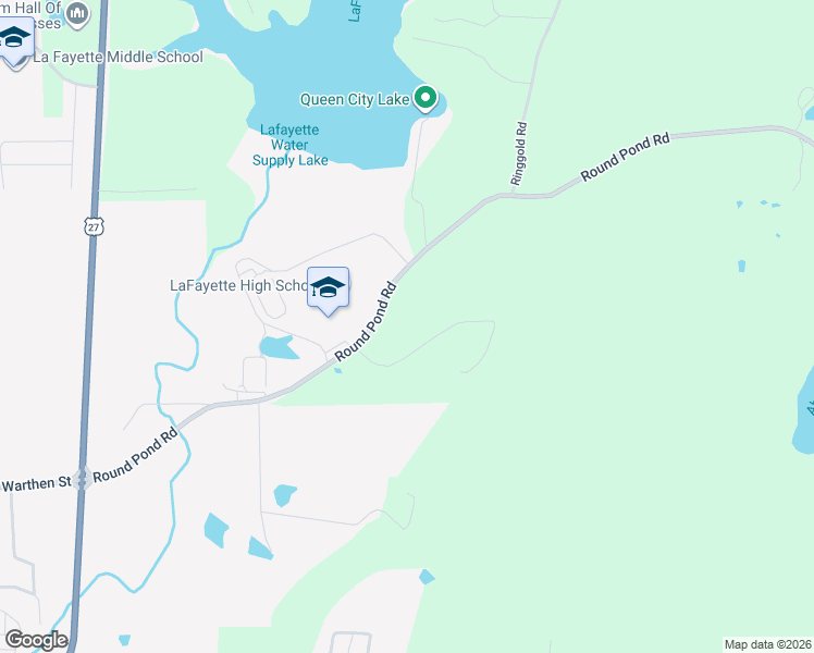 map of restaurants, bars, coffee shops, grocery stores, and more near 157 North Ridge Drive in LaFayette