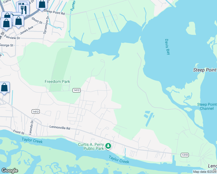 map of restaurants, bars, coffee shops, grocery stores, and more near 504 Goldeneye Court in Beaufort