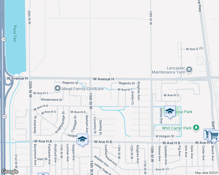 map of restaurants, bars, coffee shops, grocery stores, and more near 45931 York Place in Lancaster