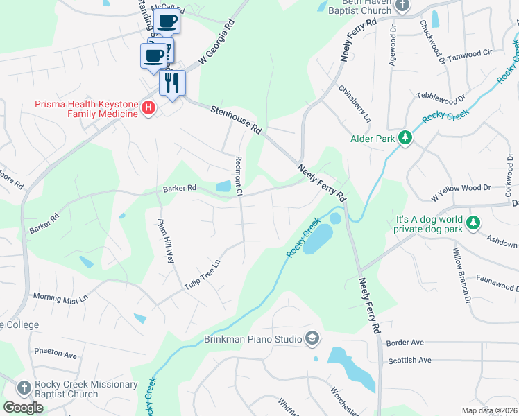 map of restaurants, bars, coffee shops, grocery stores, and more near 208 Pinion Court in Simpsonville