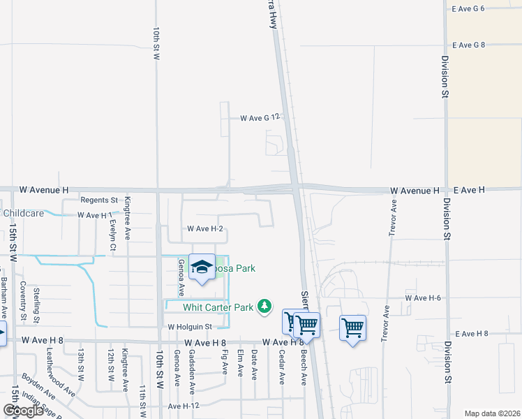 map of restaurants, bars, coffee shops, grocery stores, and more near 45935 Trixis Avenue in Lancaster