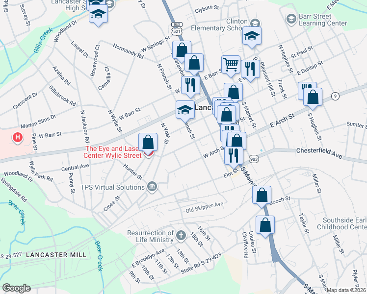 map of restaurants, bars, coffee shops, grocery stores, and more near 309 West Gay Street in Lancaster