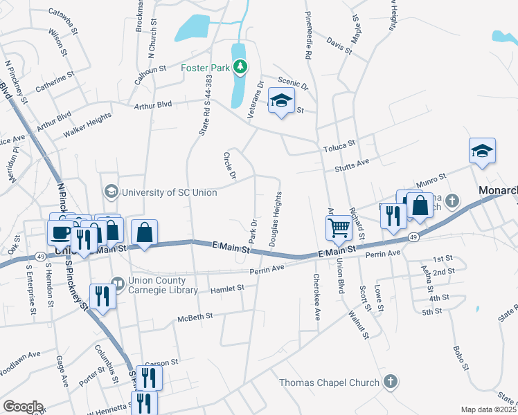 map of restaurants, bars, coffee shops, grocery stores, and more near 116 Park Drive in Union