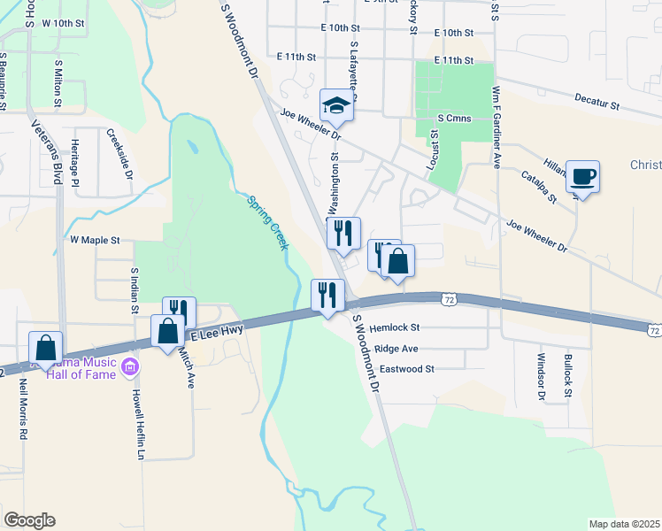 map of restaurants, bars, coffee shops, grocery stores, and more near 1370-1472 South Woodmont Drive in Cherokee