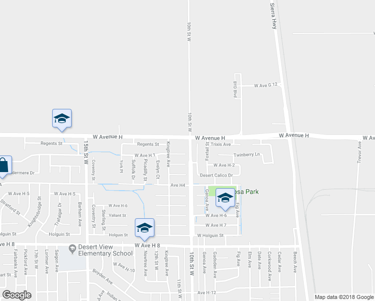 map of restaurants, bars, coffee shops, grocery stores, and more near 1005 West Avenue H 1 in Lancaster