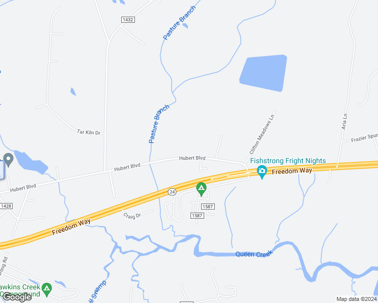 map of restaurants, bars, coffee shops, grocery stores, and more near 661 Hubert Boulevard in Hubert
