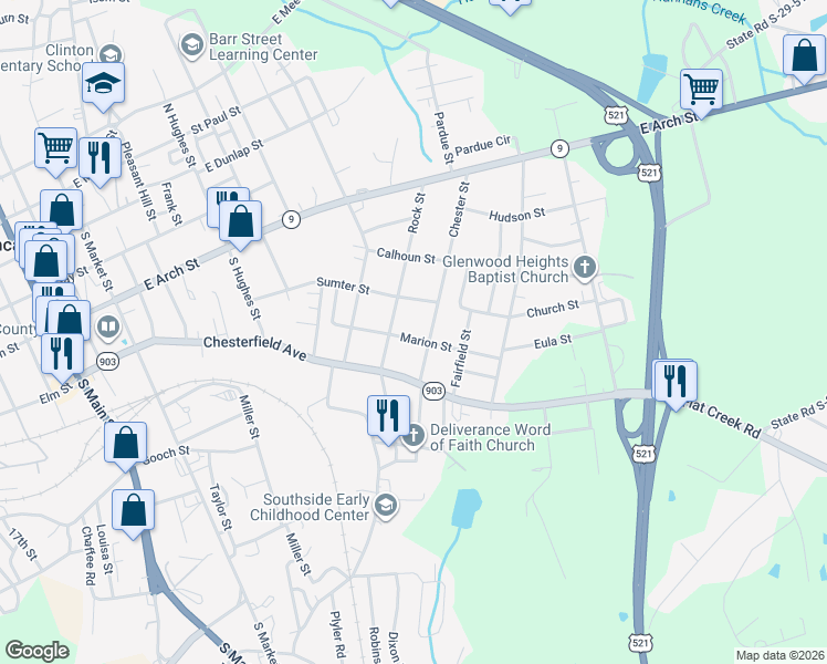 map of restaurants, bars, coffee shops, grocery stores, and more near 906 Marion Street in Lancaster