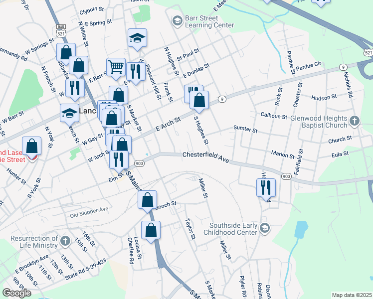 map of restaurants, bars, coffee shops, grocery stores, and more near 404 Chesterfield Avenue in Lancaster