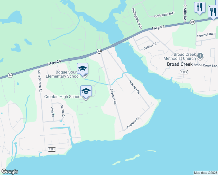 map of restaurants, bars, coffee shops, grocery stores, and more near 475-799 Pearson Cir in Newport