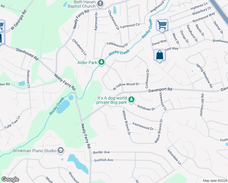 map of restaurants, bars, coffee shops, grocery stores, and more near 226 West Yellow Wood Drive in Simpsonville
