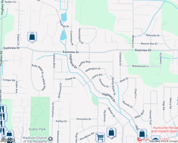 map of restaurants, bars, coffee shops, grocery stores, and more near 104 Wellington Drive in Madison