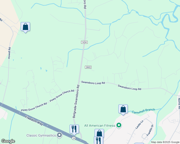 map of restaurants, bars, coffee shops, grocery stores, and more near 214 Brittany Lane in Stella