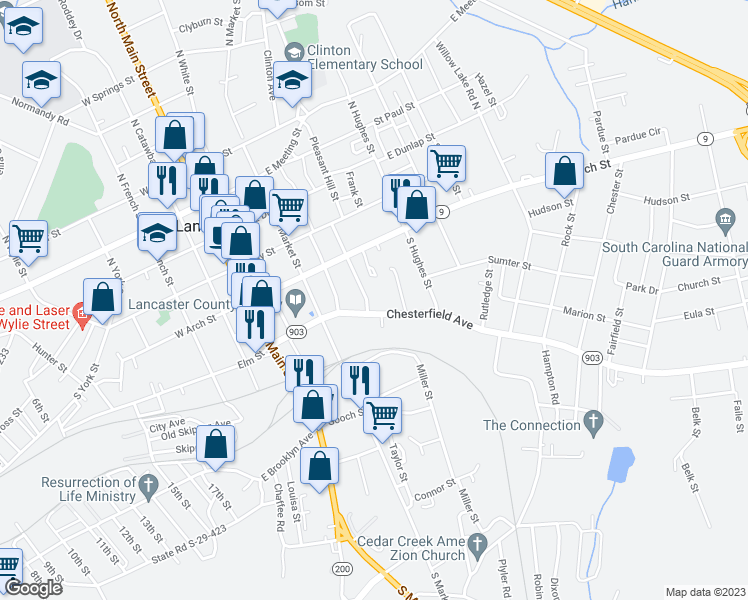 map of restaurants, bars, coffee shops, grocery stores, and more near 308 Chesterfield Avenue in Lancaster
