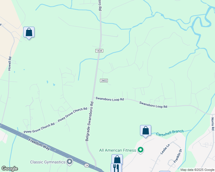 map of restaurants, bars, coffee shops, grocery stores, and more near 214 Brittany Lane in Stella