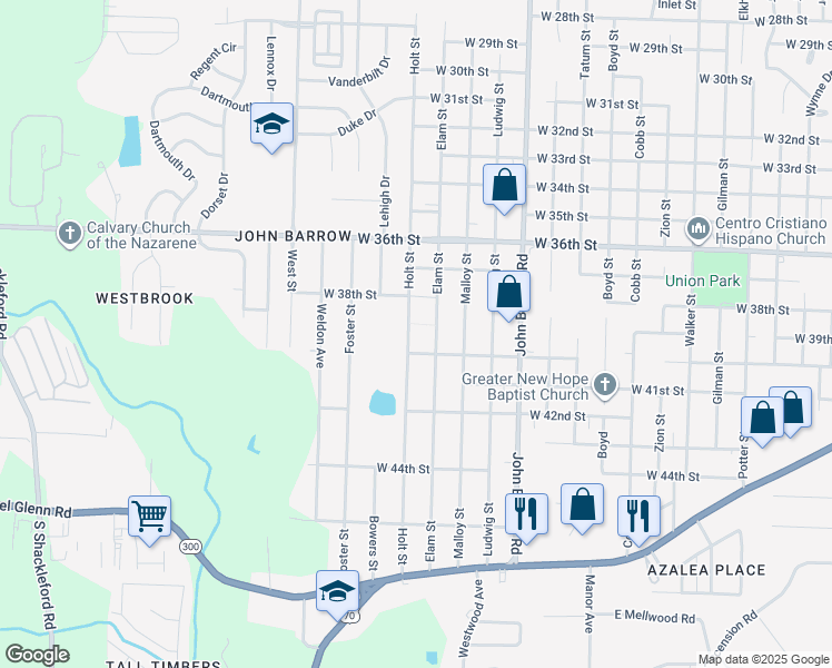 map of restaurants, bars, coffee shops, grocery stores, and more near 3923 Holt Street in Little Rock