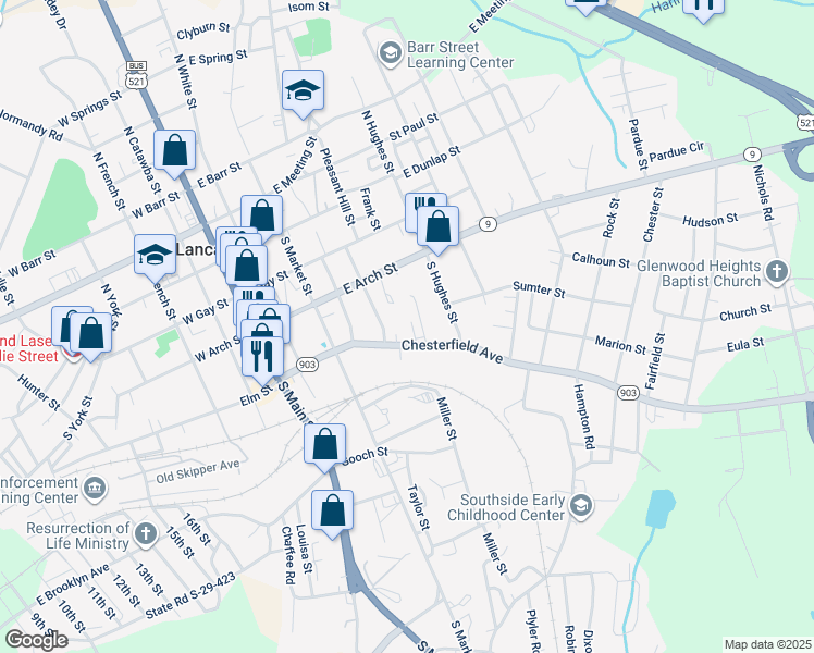 map of restaurants, bars, coffee shops, grocery stores, and more near 404 Chesterfield Avenue in Lancaster