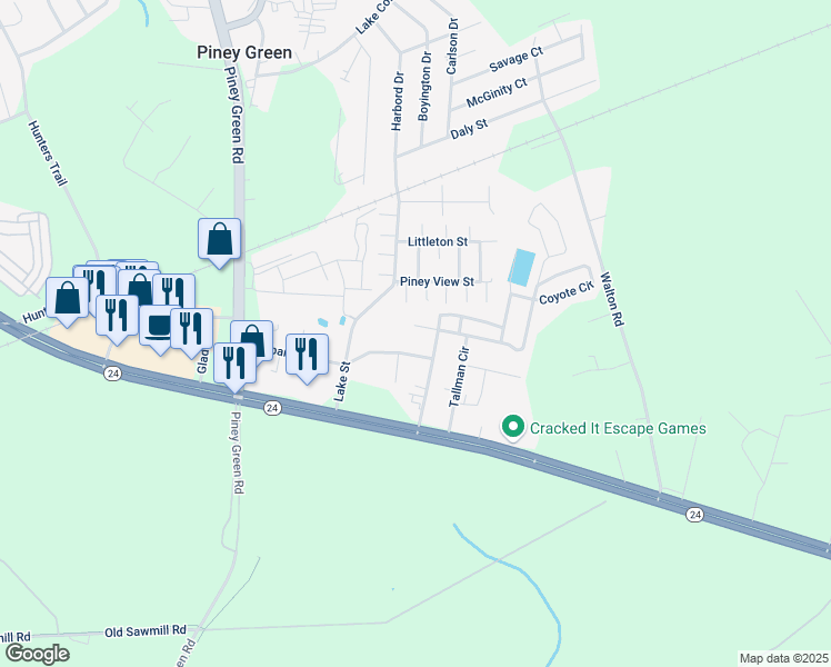 map of restaurants, bars, coffee shops, grocery stores, and more near 1109 West 3rd Street in Piney Green