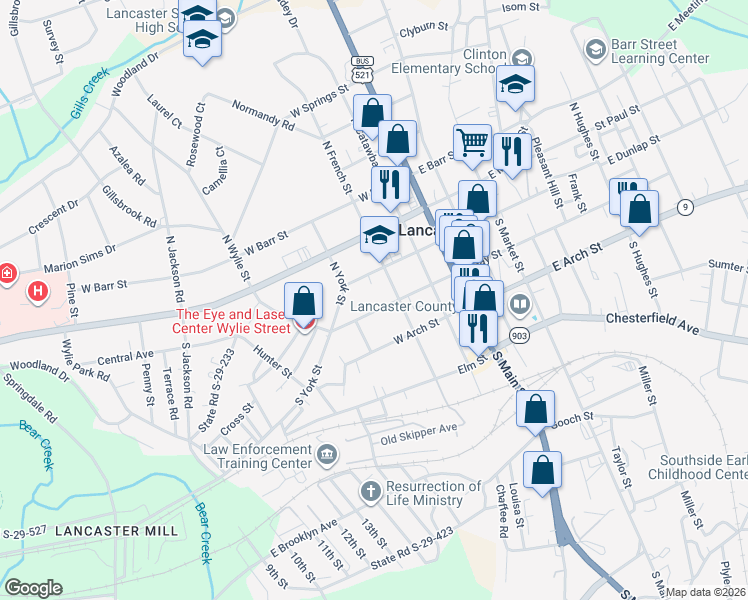 map of restaurants, bars, coffee shops, grocery stores, and more near 309 West Gay Street in Lancaster