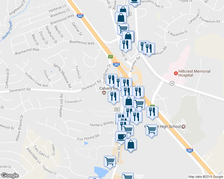 map of restaurants, bars, coffee shops, grocery stores, and more near 3831 Grandview Dr in Simpsonville