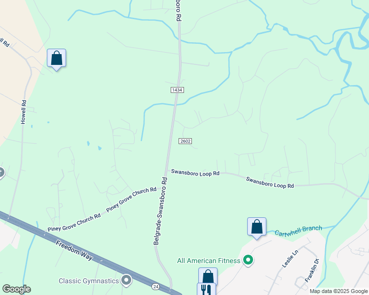 map of restaurants, bars, coffee shops, grocery stores, and more near Brittany Lane in Onslow