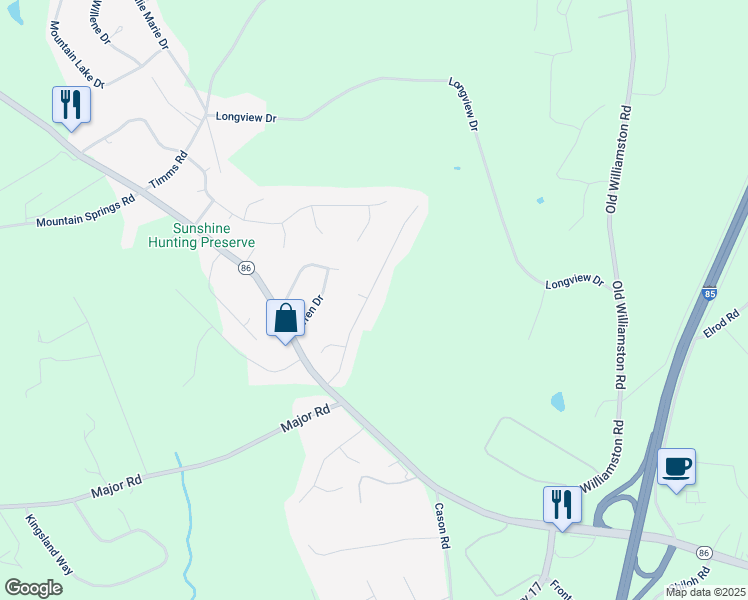 map of restaurants, bars, coffee shops, grocery stores, and more near 116 Pleasant Woods Road in Piedmont