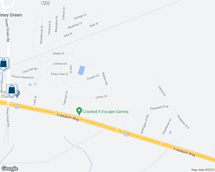 map of restaurants, bars, coffee shops, grocery stores, and more near Walton Road in Piney Green