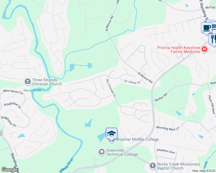 map of restaurants, bars, coffee shops, grocery stores, and more near 39 Santee Court in Simpsonville
