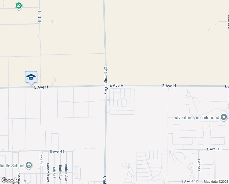 map of restaurants, bars, coffee shops, grocery stores, and more near 45800 Challenger Way in Lancaster