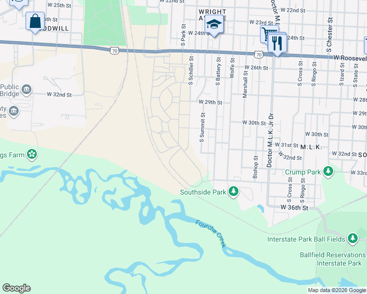map of restaurants, bars, coffee shops, grocery stores, and more near 3146 South Schiller Street in Little Rock