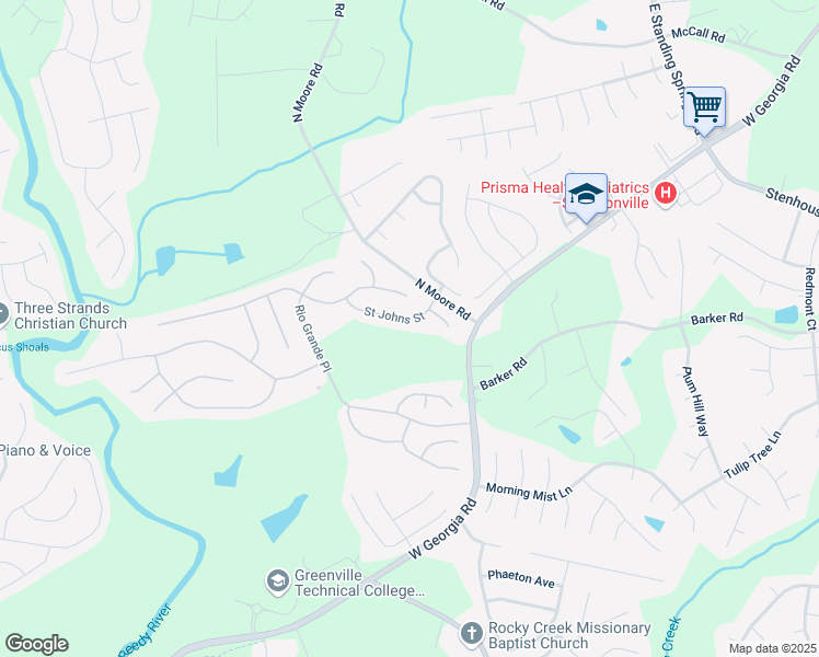 map of restaurants, bars, coffee shops, grocery stores, and more near 113 Saint Johns Street in Simpsonville