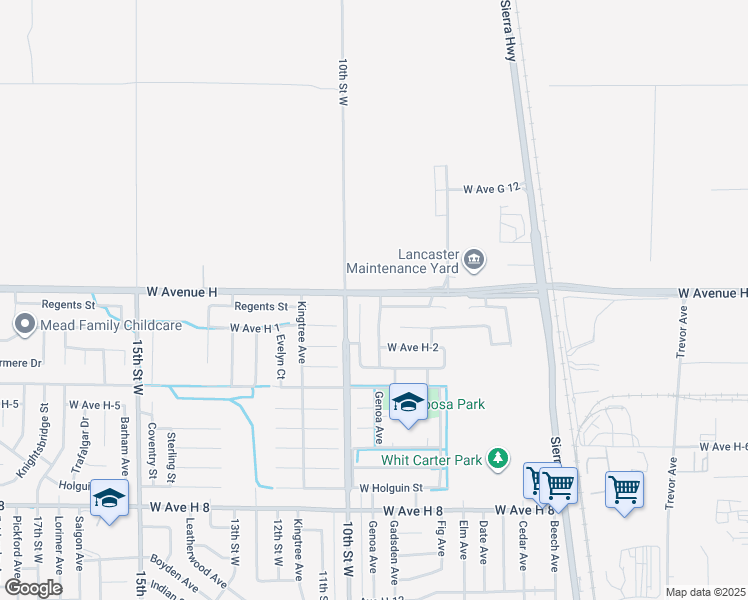 map of restaurants, bars, coffee shops, grocery stores, and more near 45947 Foxtail Street in Lancaster