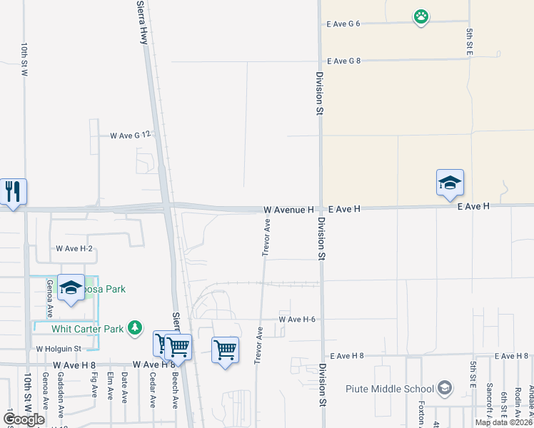 map of restaurants, bars, coffee shops, grocery stores, and more near Trevor Avenue in Lancaster
