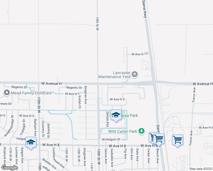map of restaurants, bars, coffee shops, grocery stores, and more near 45947 Foxtail Street in Lancaster